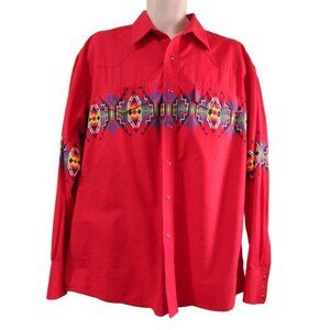Wrangler Mens Western Red Pearl Snap Retro Southwest Cowboy Rodeo Shirt GUC XL